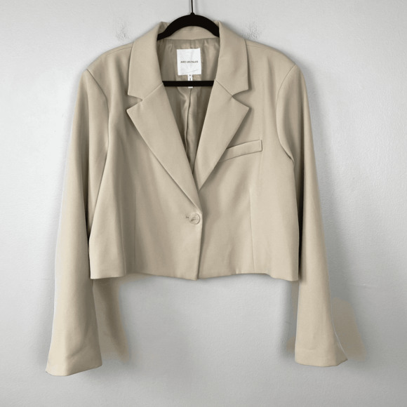 Avec Les Fill Beige Cropped Blazer Stretch Sand Office Single Button Size XL - Picture 1 of 9